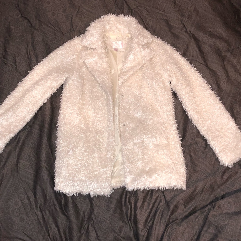 Faux fur white coat